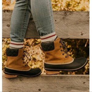 SOREL Slimpack II Waterproof Tan Leather Upper Black Rubber Duck Boot Size 7